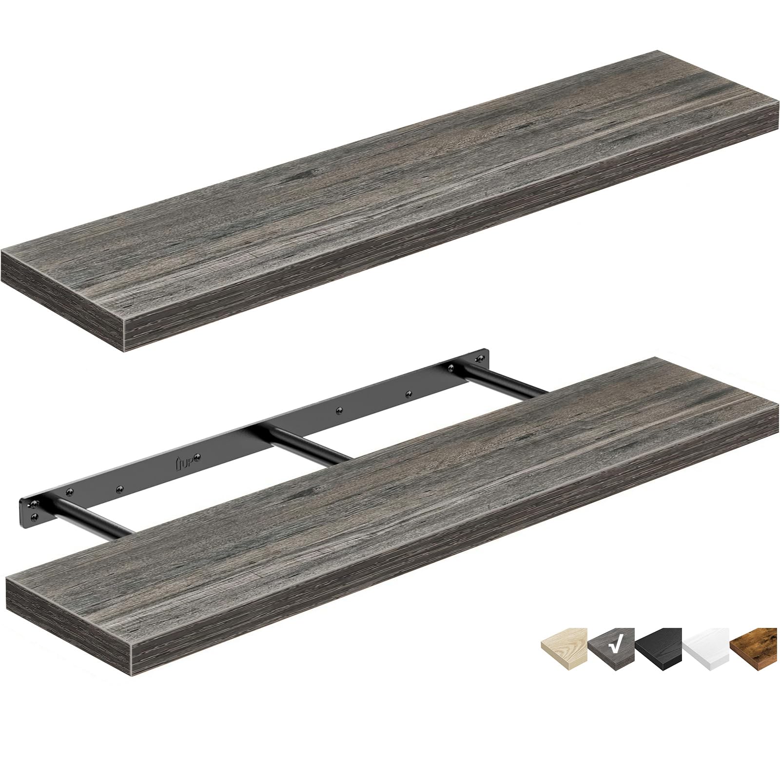 QEEIG Bathroom Floating Shelves for Wall Mounted Shelf Over Toilet Farmhouse Home Decor Display Shelving Small 16 inch Set of 2, Rustic Brown (008-40BN)
